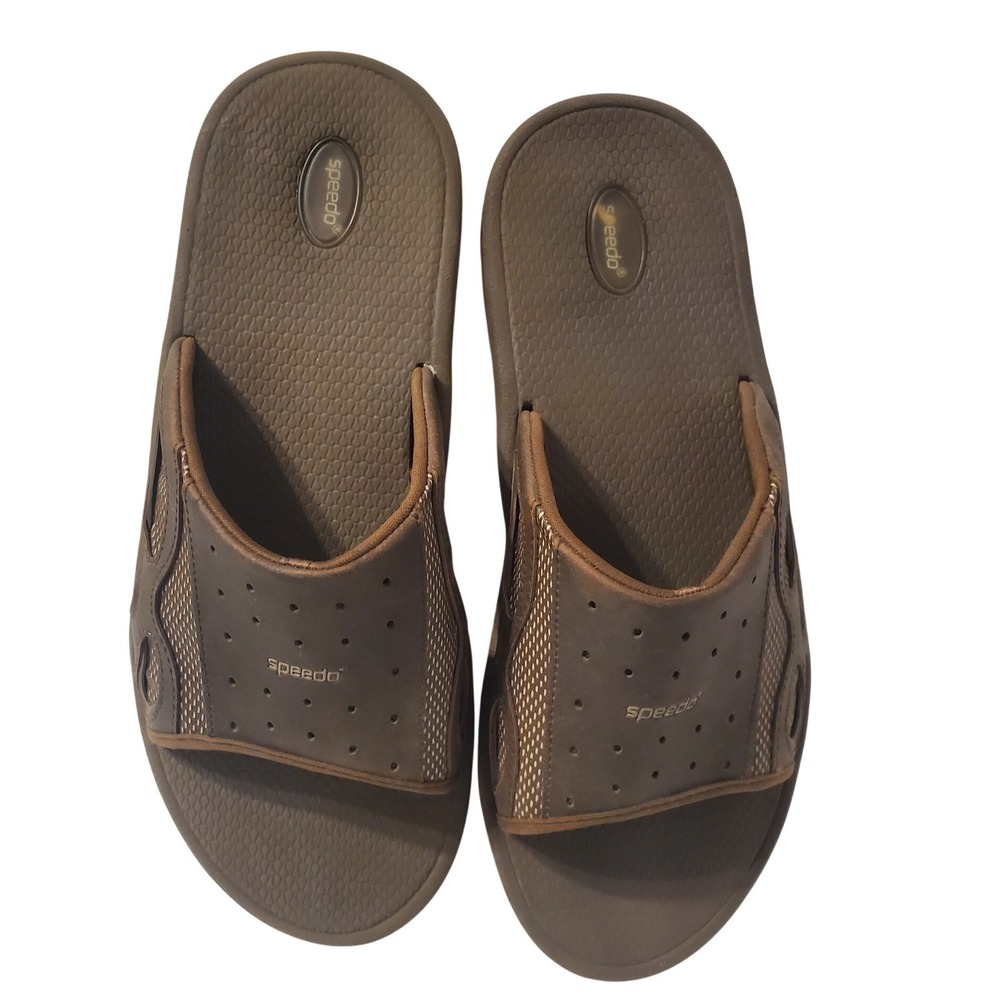 Speedo Mens Slide Sandals Brown Air Cushion Water Shoes Size 11